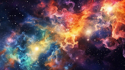 Universe Colorful Nebula Galaxies Space Background Banner, generative ai
