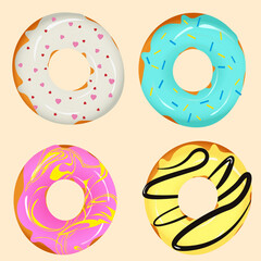 Donuts set isolated on light background. Baking for menu design, cafe decoration. Vector illustration EPS10.