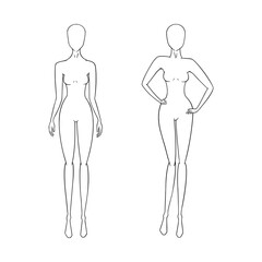 Woman body templates for fashion clothes. Female mannequin for fashion designs. Vector illustration isolated in white background