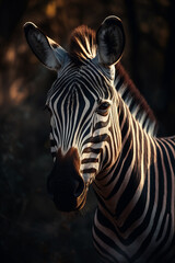 Fototapeta na wymiar Portrait of Zebra Dramatic and Cinematic Lighting Photography, Generative AI