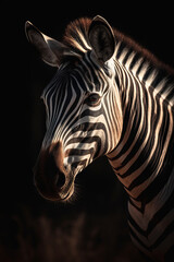 Fototapeta na wymiar Portrait of Zebra Dramatic and Cinematic Lighting Photography, Generative AI