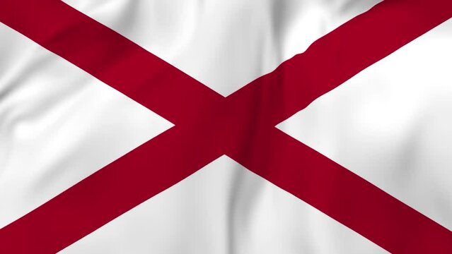Arising map of Alabama state in USA and waving flag of Alabama in background. 4k resolution video.