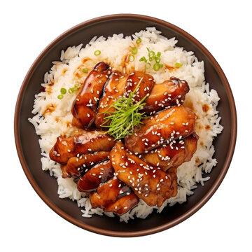 Delicious Chicken Teriyaki Bowl with Rice Isolated on a Transparent Background
