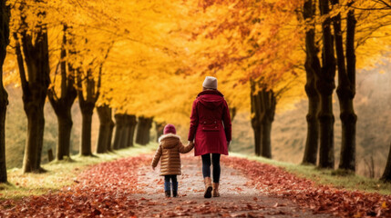 Fototapeta premium family on autumn park or forest with fall colors. generative ai