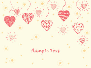 Happy Valentine's day. Hearts and stars. Hand drawn doodle hearts and stars. Holiday card template with glittering hearts, stars - vector illustration