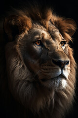 Portrait of Lion Dramatic and Cinematic Lighting Photography, Generative AI