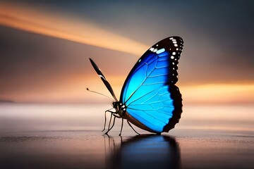 Fototapeta na wymiar butterfly on sunset
