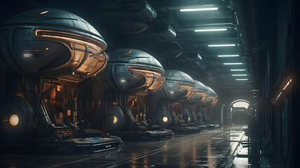 Futuristic Cosmic Station on Interstellar Spaceships