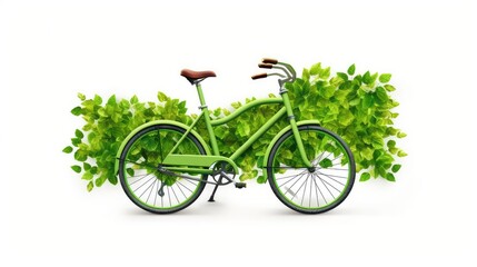 Bicycle in green foliage double exposure illustration - Generative AI.