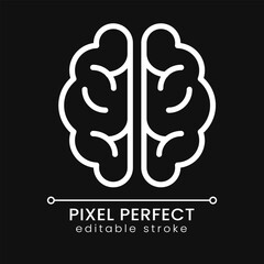 Human brain pixel perfect white linear icon for dark theme. Central nervous system. Complex body part. Thin line illustration. Isolated symbol for night mode. Editable stroke. Poppins font used