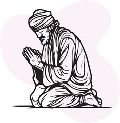  Beggar line art vector silhouette