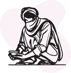 Fototapeta premium Beggar line art vector silhouette