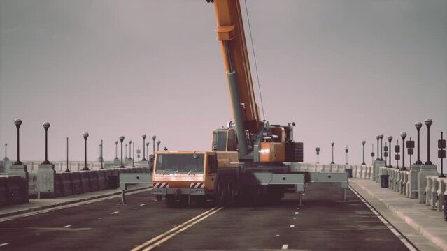 big auto crane on the bridge under constraction