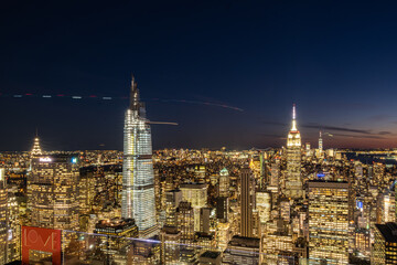 long exposure night shot of Manhattan skyline