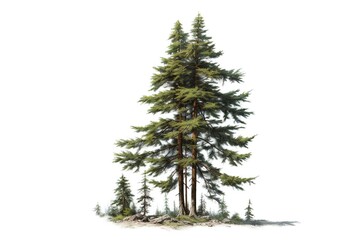 Realistic pine tree on white background, highly detailed Generative AI