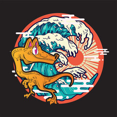 monster cat illustration with japanese style for kaijune event, notebook, logo