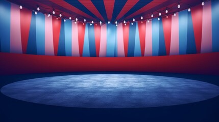 A circus background with colors white, blue and red with space to promote products and events. Generative ai. - obrazy, fototapety, plakaty