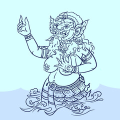 giant with the sea vector for card decoration illustration