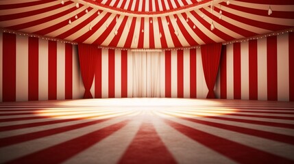 A circus background with colors red and white with space to promote products and events. Generative ai. - obrazy, fototapety, plakaty