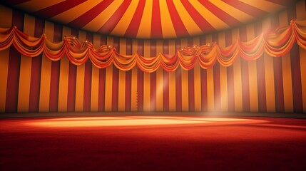 A circus background with colors yellow and red with space to promote products and events. Generative ai.