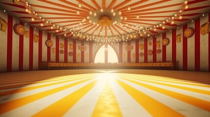 A circus background with colors yellow, white and red with space to promote products or events. Generative ai. - obrazy, fototapety, plakaty