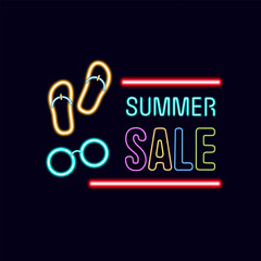 Sale banner in neon style on dark background