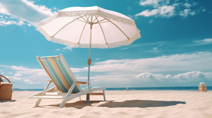 Beach summer Outdoor Beach chair sunglasses with umbrella sunny day sky with clouds amazing blue ocean sea island