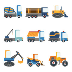 A set of cartoon vehicles for children's design. Vector on a white background