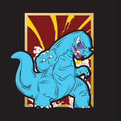 dinosaur illustration with japanese style for kaijune event, notebook, logo