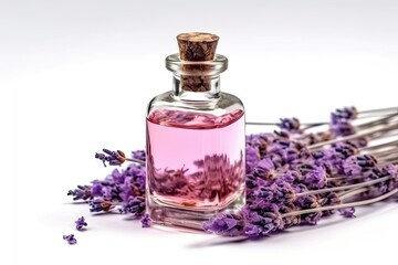 Watercolor Lavender Aroma Oil for Cosmetics, Relaxation, and Massage - Perfume Concept Design on White Background
