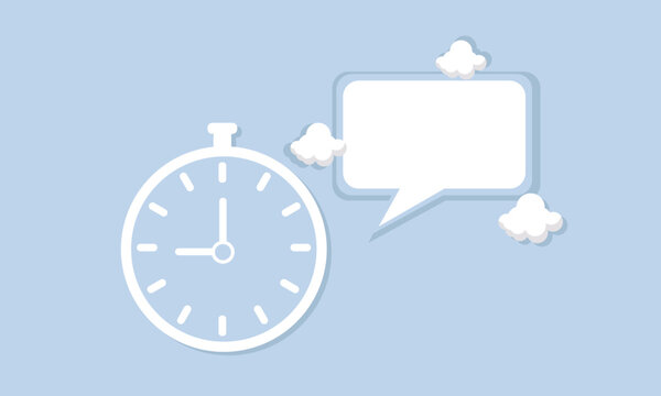 Cartoon alarm clock and speech bubble notification with empty copy space. Alarm clock and chat box.
