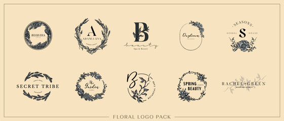Hand drawn logo design, Floral logo design, Feminine branding, Botanical logotype, Twigs emblem, Collectin, Premade logo, Flower clipart, Logo Pack