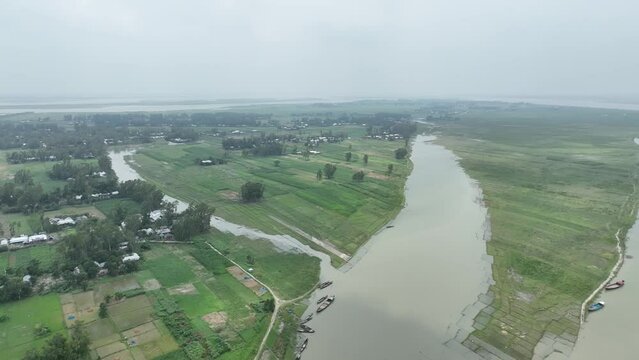 aerial view of the river and village