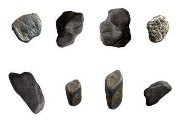 Group Set Black Stones isolated on white background / Top View 3D stone isolated on PNGs transparent background / Use for visualization in architectural design or garden decorate - Powered by Adobe