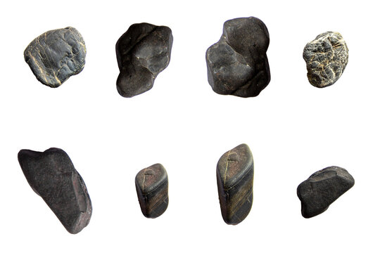 Group Set Black Stones isolated on white background / Top View 3D stone isolated on PNGs transparent background / Use for visualization in architectural design or garden decorate