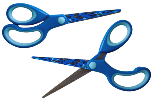 Blue isolated scissors set open and closed / isolated on white background