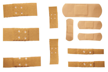 Pflaster set Isoliert Freigestellt oder auf weißem Hintergrund / Verschiedene Medizinische Pflaster / Verletzung / Arzt / Apotheke