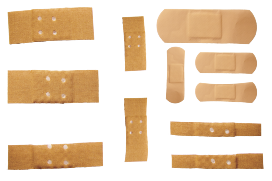 Pflaster set Isoliert Freigestellt oder auf weißem Hintergrund / Verschiedene Medizinische Pflaster / Verletzung / Arzt / Apotheke