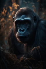 Obraz premium Portrait of Gorilla Dramatic and Cinematic Lighting Photography, Generative AI