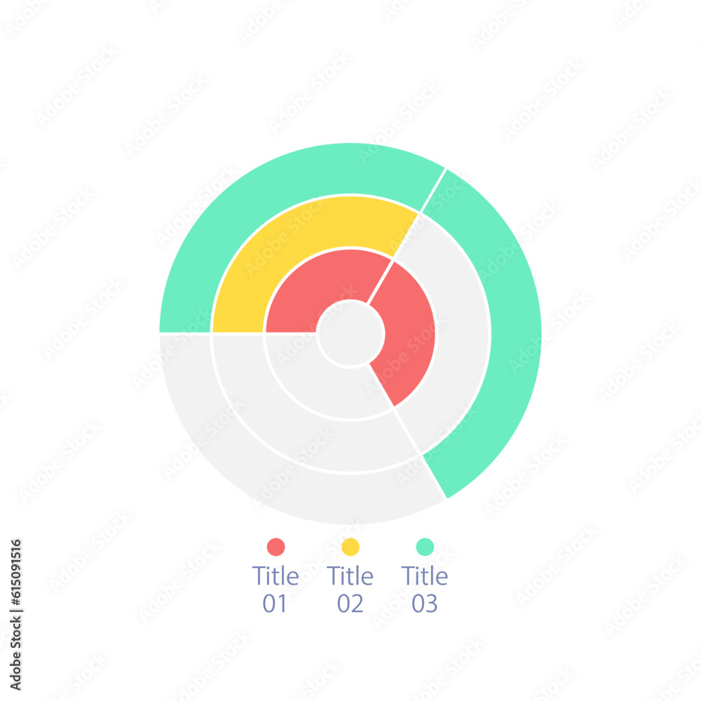 Poster concentric circle infographic chart design template with three segments. editable radial infochart w