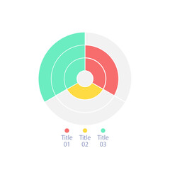 Radial infographic diagram design template with three rings. Market division. Editable circular infochart with different values. Visual data presentation. Myriad Pro-Bold, Regular fonts used