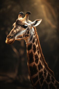 Portrait of Giraffee Dramatic and Cinematic Lighting Photography, Generative AI