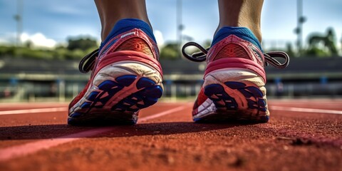 AI Generated. AI Generative. Sport fit gym inspiration motivation track run jogging walking marathon distance with legs on surface. Graphic Art