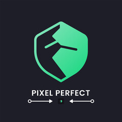 Security weaknesses green solid gradient desktop icon on black. System vulnerability. Data damage. Pixel perfect 128x128, outline 4px. Glyph pictogram for dark mode. Isolated vector image