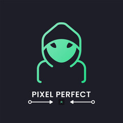 Hacker green solid gradient desktop icon on black. Network security. Cybercrime attack. Malicious software. Pixel perfect 128x128, outline 4px. Glyph pictogram for dark mode. Isolated vector image