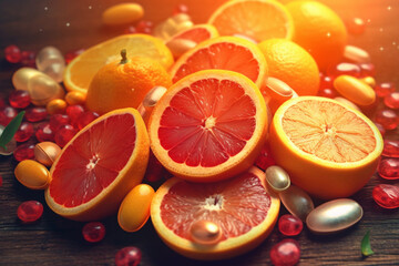 Vitamin C supplement for immune support, medical supplement Generative AI