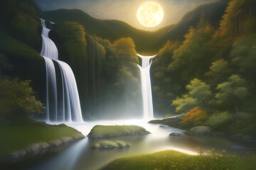 Waterfalls in moonlight