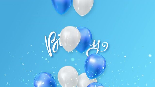 Happy birthday background with 3d balloons on a blue background.