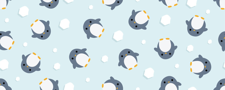 Cute penguin doodle cartoon pattern 