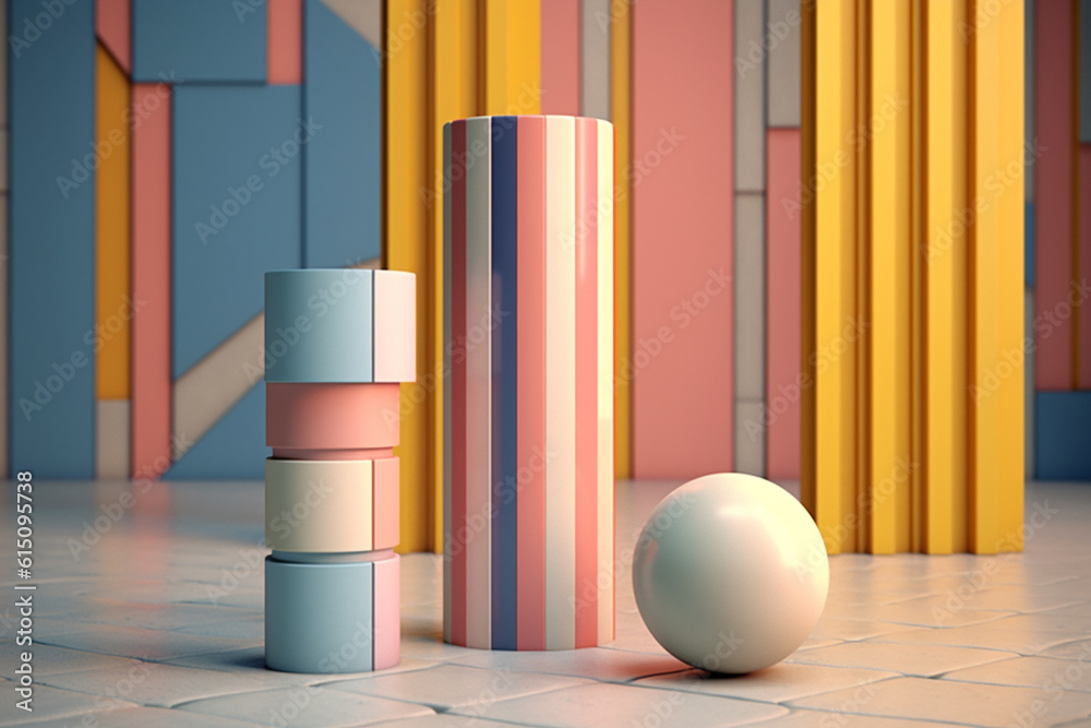 Poster A pastel-colored geometric-style column with clean lines and symmetrical patterns, featuring pastel tones for a contemporary and serene atmosphere. Generative AI technology.